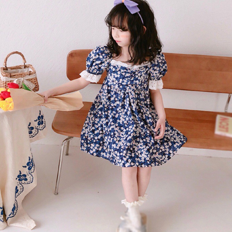 Đầm Công Chúa Tay Phồng Cổ Vuông Kiểu Hàn Quốc Cho Bé Gái