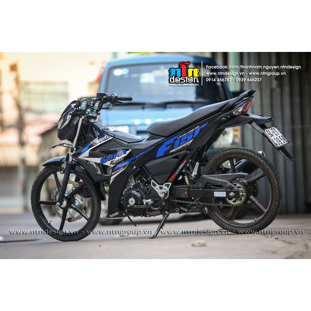 Tem rời Satria xanh dương đen xám . tem 3 lớp cao cấp không bay màu