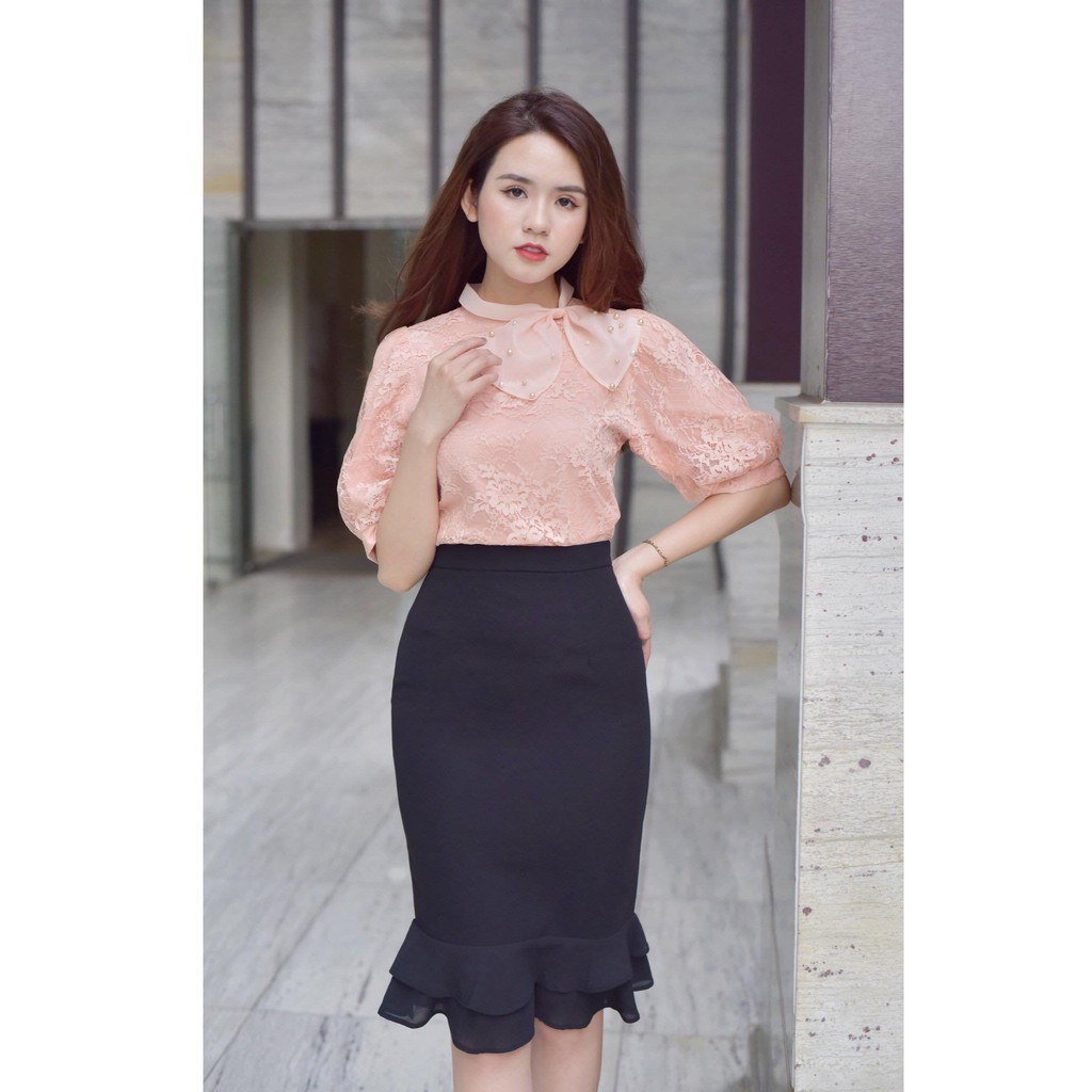 Chân váy bút chì đuôi cá cạp cao, chân váy công sở nữ phối ren bèo, kiểu dánh thanh lịch, nhẹ nhàng nữ tính | BigBuy360 - bigbuy360.vn