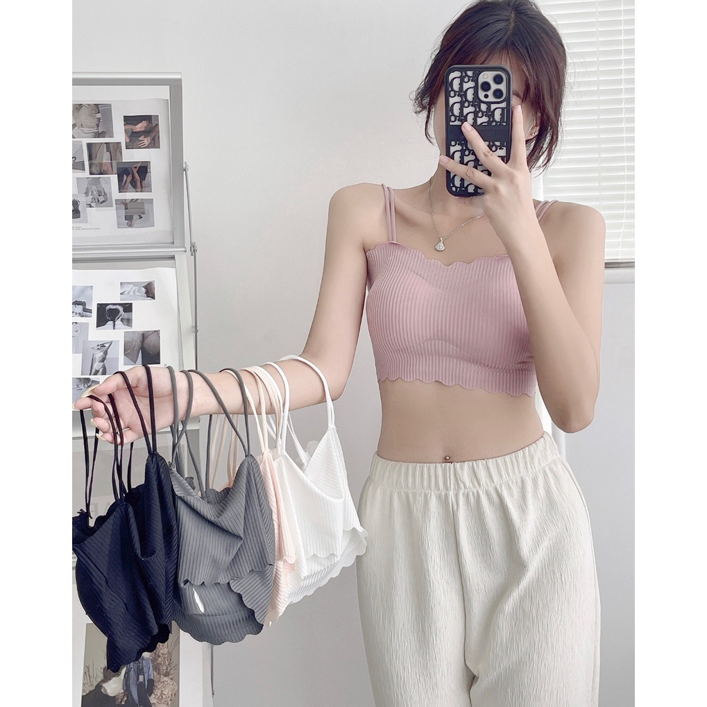 Áo Ngực Lót Lụa Lạnh Mỏng Không Gọng Thép Không Đường May Có Đệm Ngực Lưng Đẹp Mắt Thoải Mái Cho Nữ Sinh