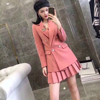 Set vest + chân váy xếp ly