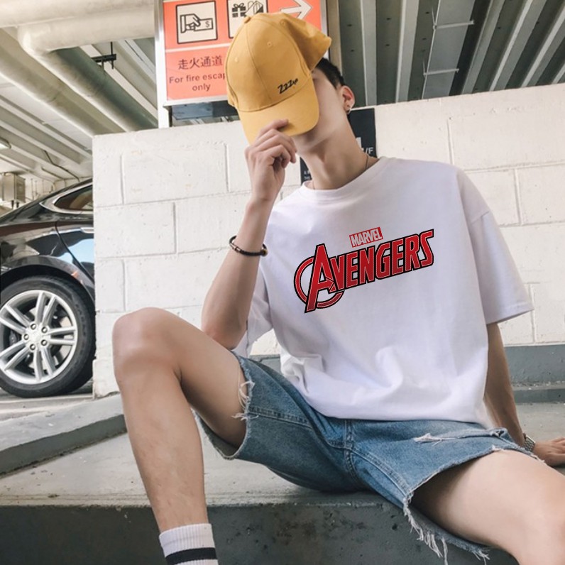 Áo thun tay lỡ form rộng nam nữ biểu tượng #AVENGERS dáng unisex xuông, áo phông rộng unisex trắng basic ovsersize