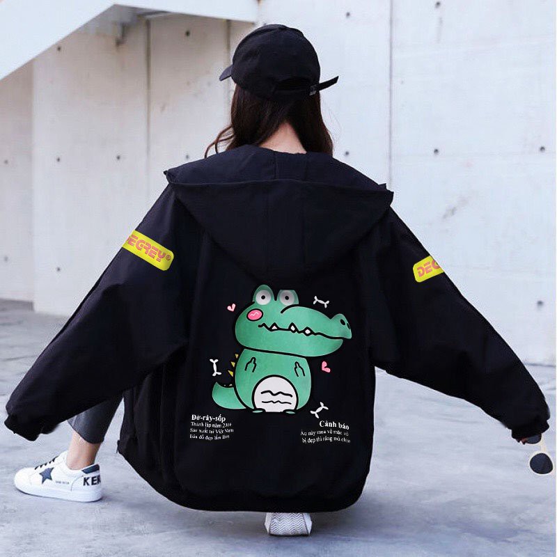 Áo Hoodie CÓ KHÓA KÉO 💖 Áo khoác DÙ nam nữ Unisex CÁ SẤU CÓ NÓN dáng rộng ulzzang Siêu Xinh CHỐNG NẮNG - DƯỚI 70KG