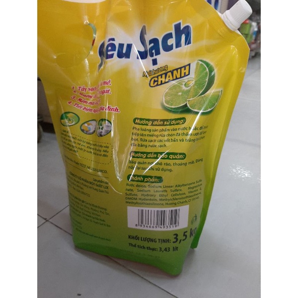 Nước rửa chén Lix siêu sạch hương trà xanh túi 3.5kg tiết kiệm