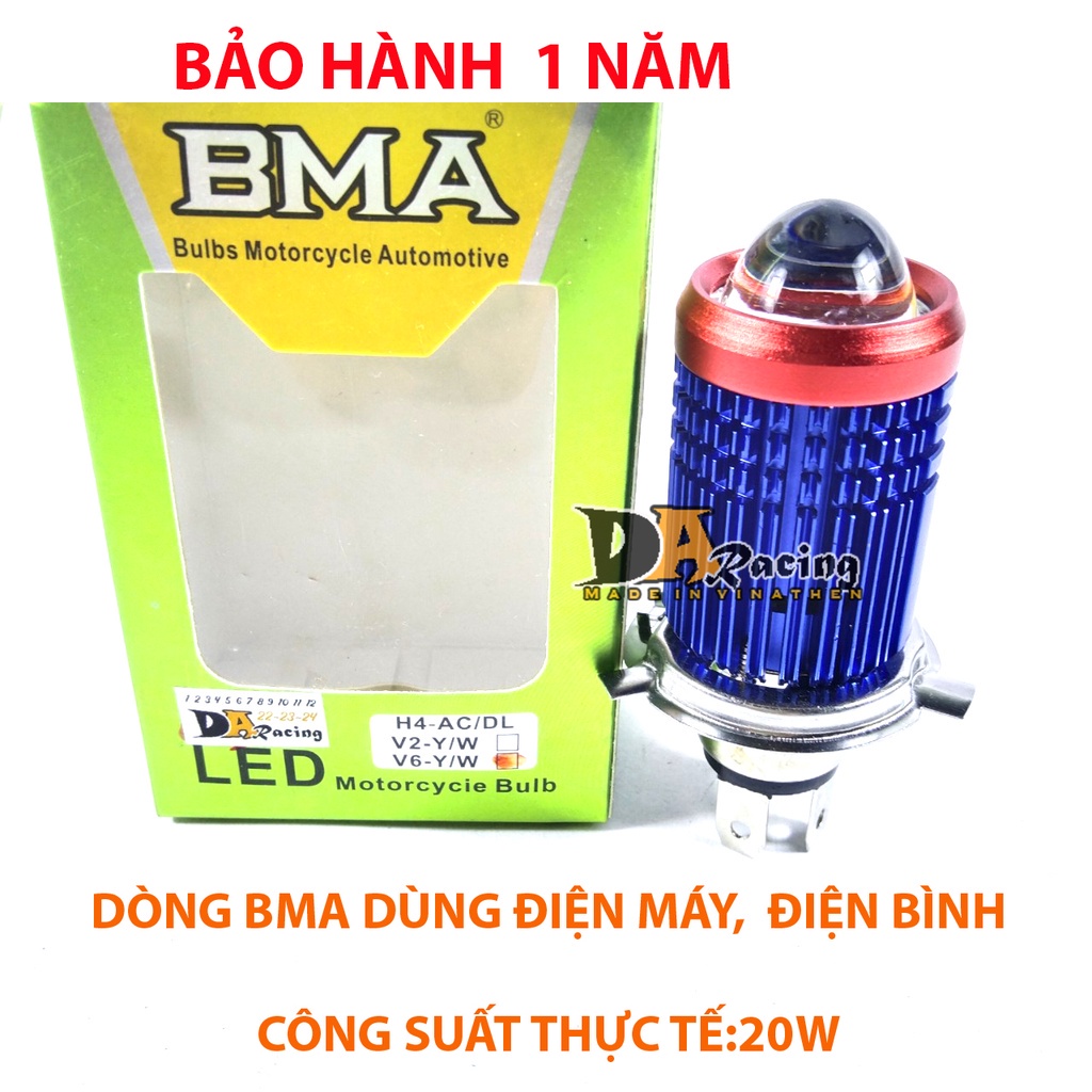 Đèn pha Led Bi Cầu BMA chân H4, 3 chân, 2 chế độ cos vàng pha trắng siêu sáng