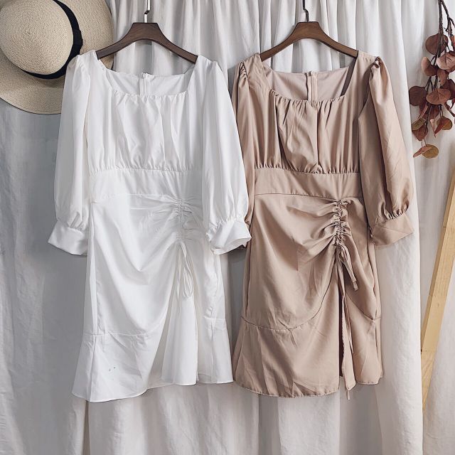 Ảnh chụp thật phía sau- đầm tay dài rút hông