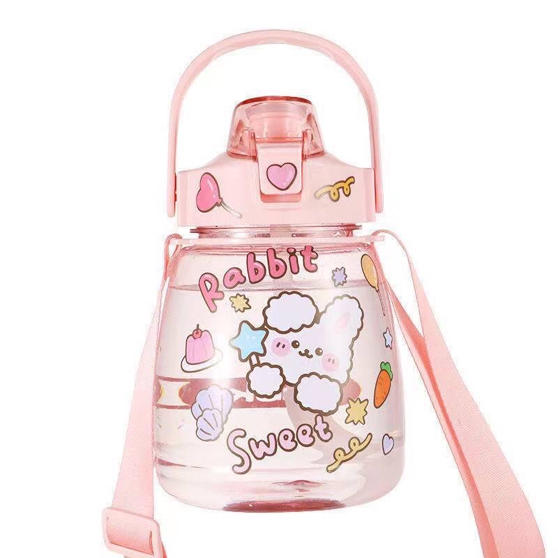 Bình uống nước 1300ml có dây deo và ống hút tiện dụng