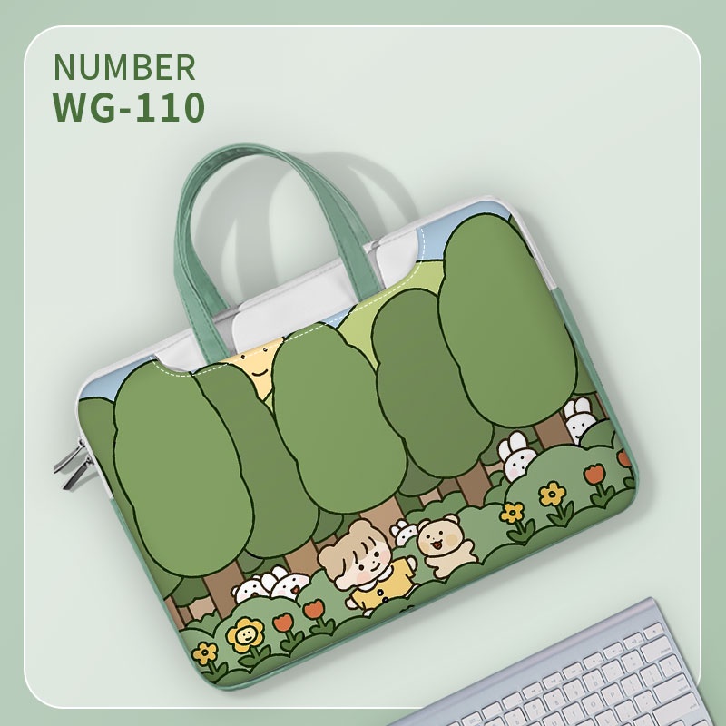 Túi máy tính xách tay dễ thương Tay cầm màu xanh lá cây Túi đựng 13-17 inch Túi xách Túi đựng máy tính xách tay Túi Messenger