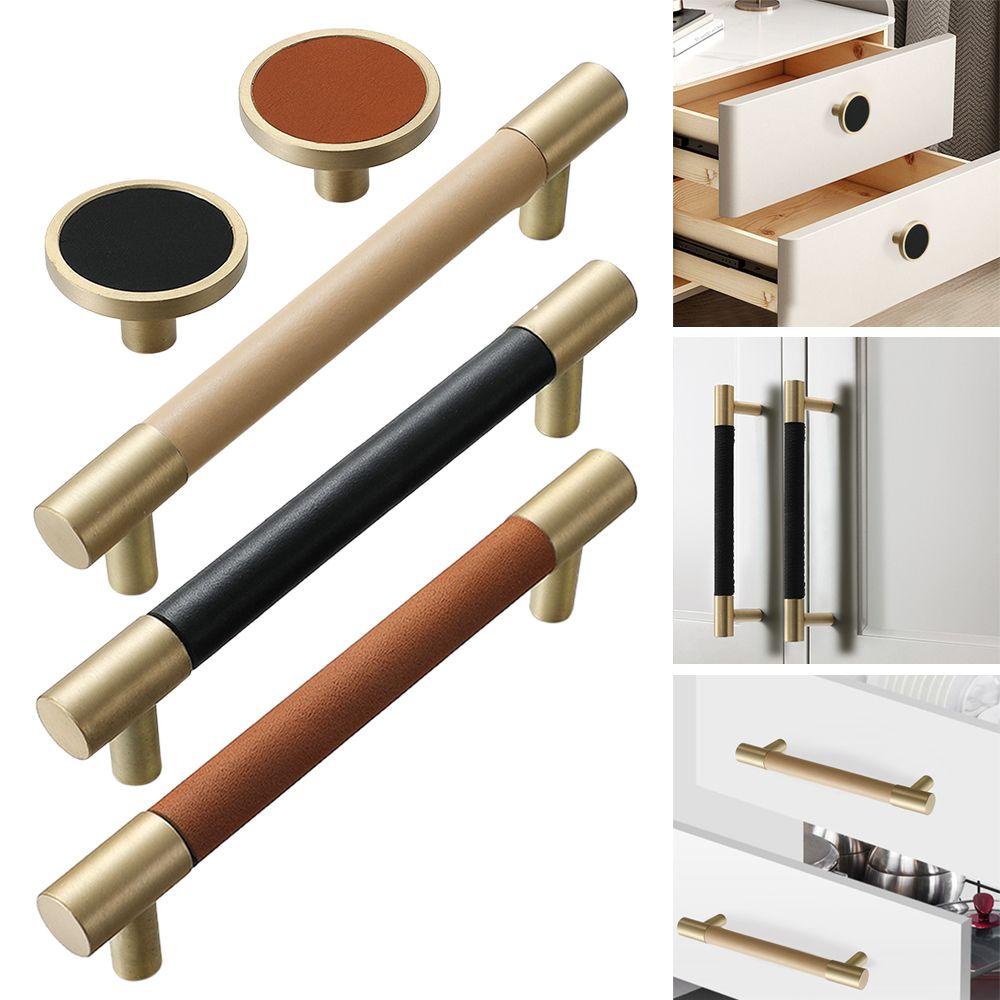 ZAIJIE24 Tay Nắm Cửa Chất Liệu Da Và Đồng Thau