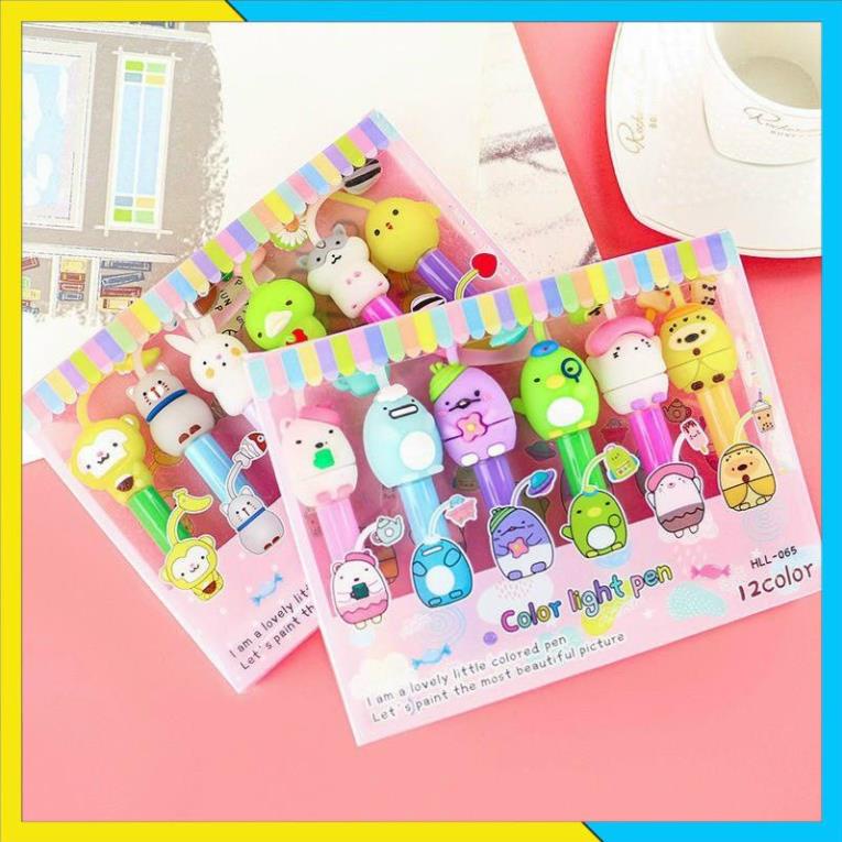 [FREESHIP] Set bút highlight 12 màu đầu thú cute