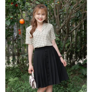 Chân váy xếp ly dáng xoè Bazzi màu đen