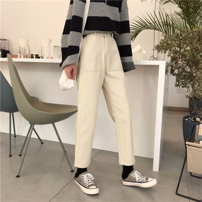 Quần jean dài kéo eo cao thời trang xuân thu phong cách Hàn Quốc dành cho nữ