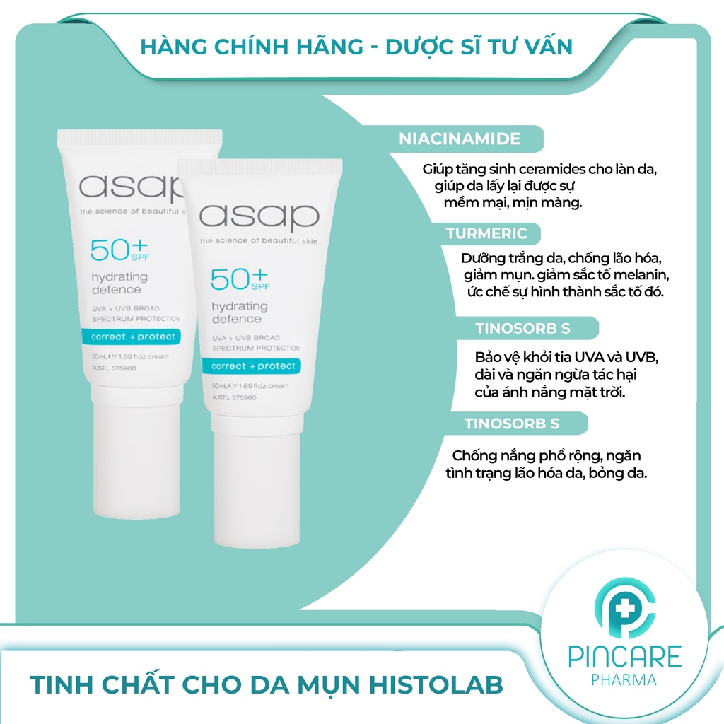 Kem chống nắng dưỡng ẩm Asap SPF50+ Hydrating Defence 50ml - Hàng chính hãng - Nhà thuốc PinCare