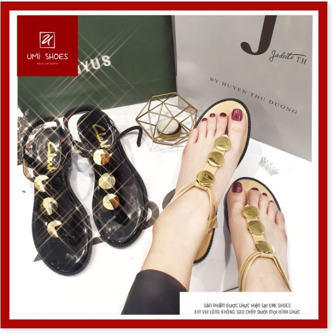 💖 Dép sandal nữ xỏ ngón kẹp đính hạt chân đế bằng êm 2 màu đen be đi biển chơi đi làm mùa hè đi mưa mẫu mới hot nhẹ nhà