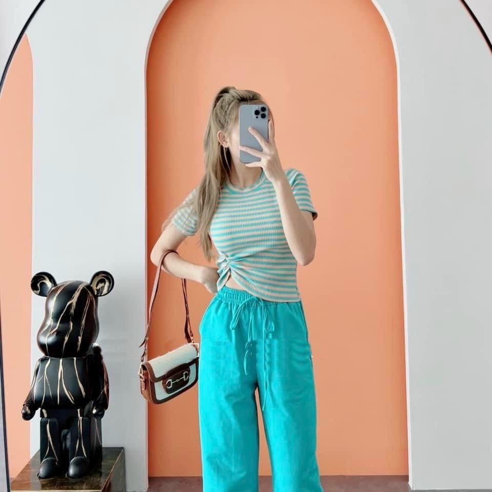 (Ưu Đãi FreeShip)Bộ tole nữ,bộ ống rông có túi,áo sọc thun gân rút dây eo,hàng loại 1 có nhìu màu hottren