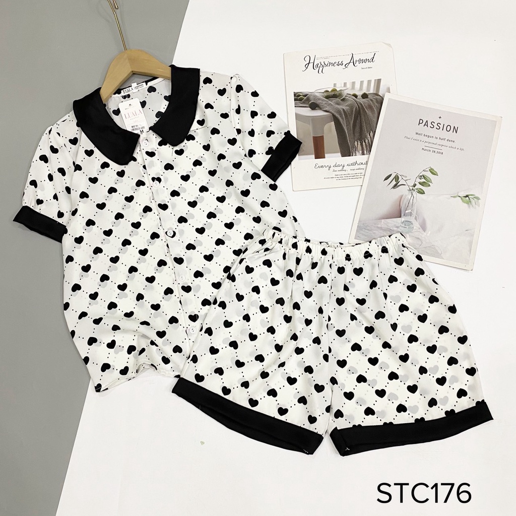 Bộ pijama nữ áo cộc quần đùi có size 40-65kg - MYNA PYJAMAS