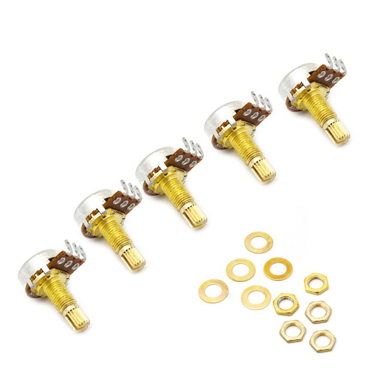 folღ 5pcs A500K Potentiometer Splined Pot Electric Guitar Bass Effect Amp Tone Volume 18mm Shaft Parts Golden