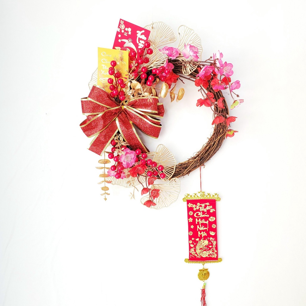 Vòng hoa đào trang trí tết H23