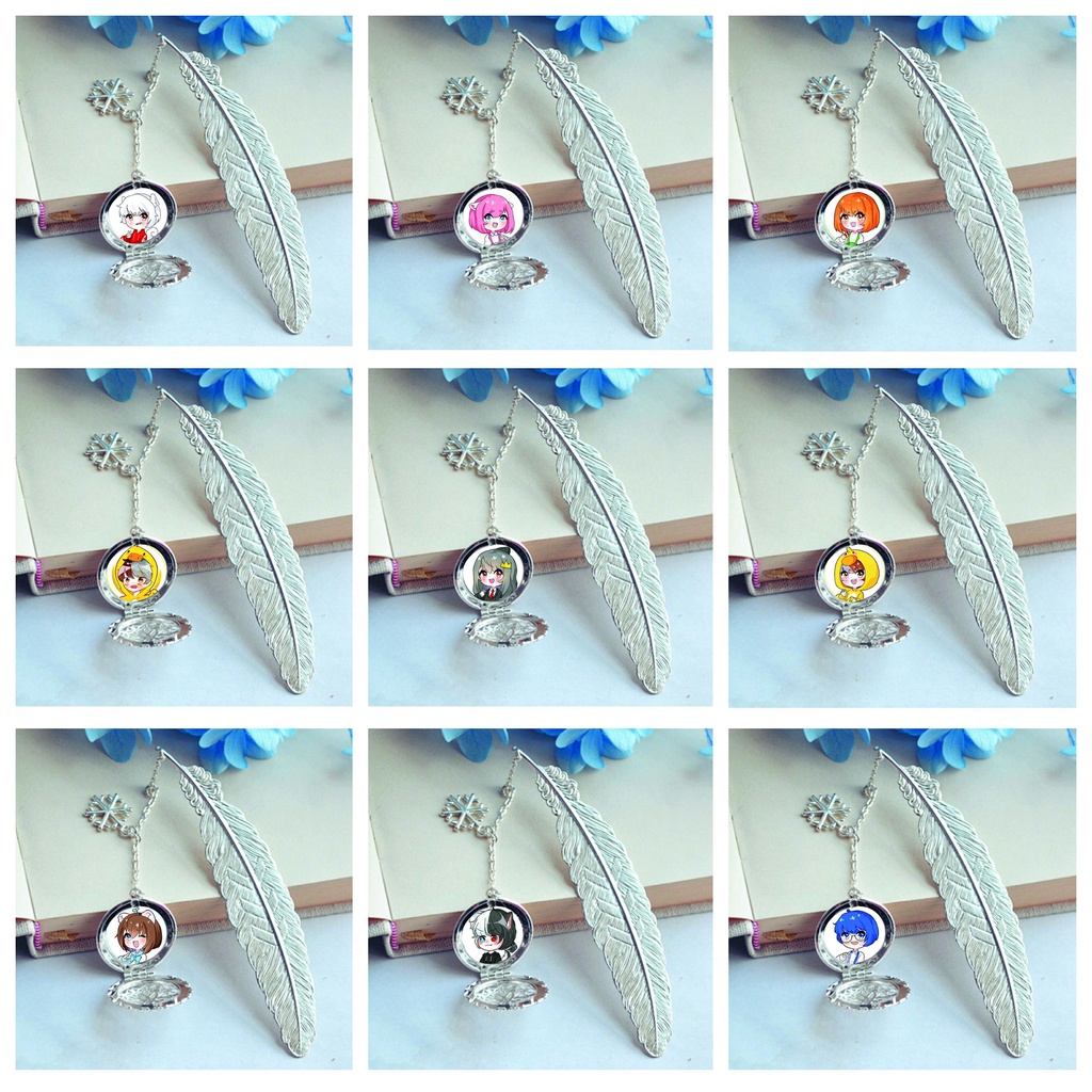 (không kèm hộp) Bookmark lông vũ IN HÌNH Hero team chibi gắn điệp lá kim loại mỏng