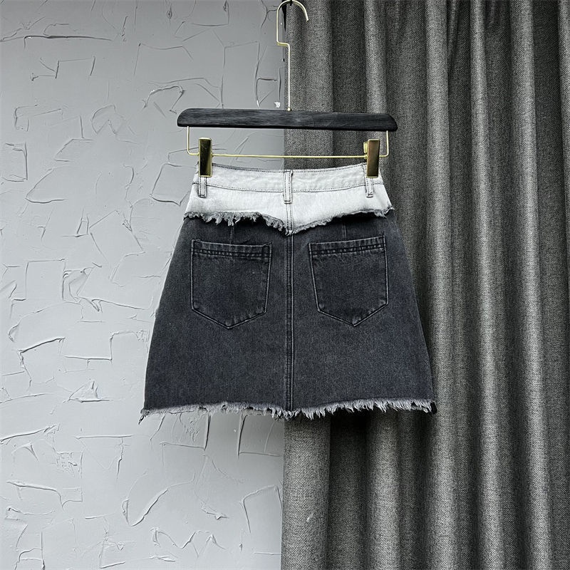 Chân Váy Chữ A Phối Lông Màu Sắc Tương Phản Thời Trang Cho Nữ