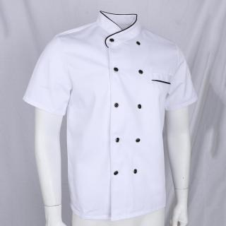 Áo Bếp Tay Ngắn Màu Trắng Viền Đen Phong Cách Unisex Phù Hợp Cho Cả Nam Và Nữ