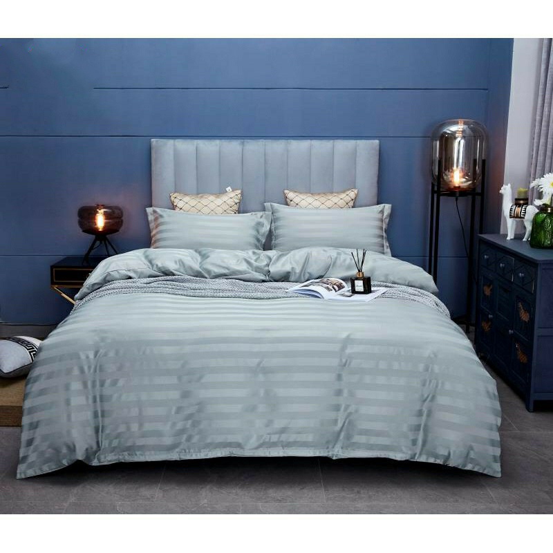 Bộ chăn ga gối đệm, drap giường cotton kẻ sọc 3 phân khách sạn cao cấp