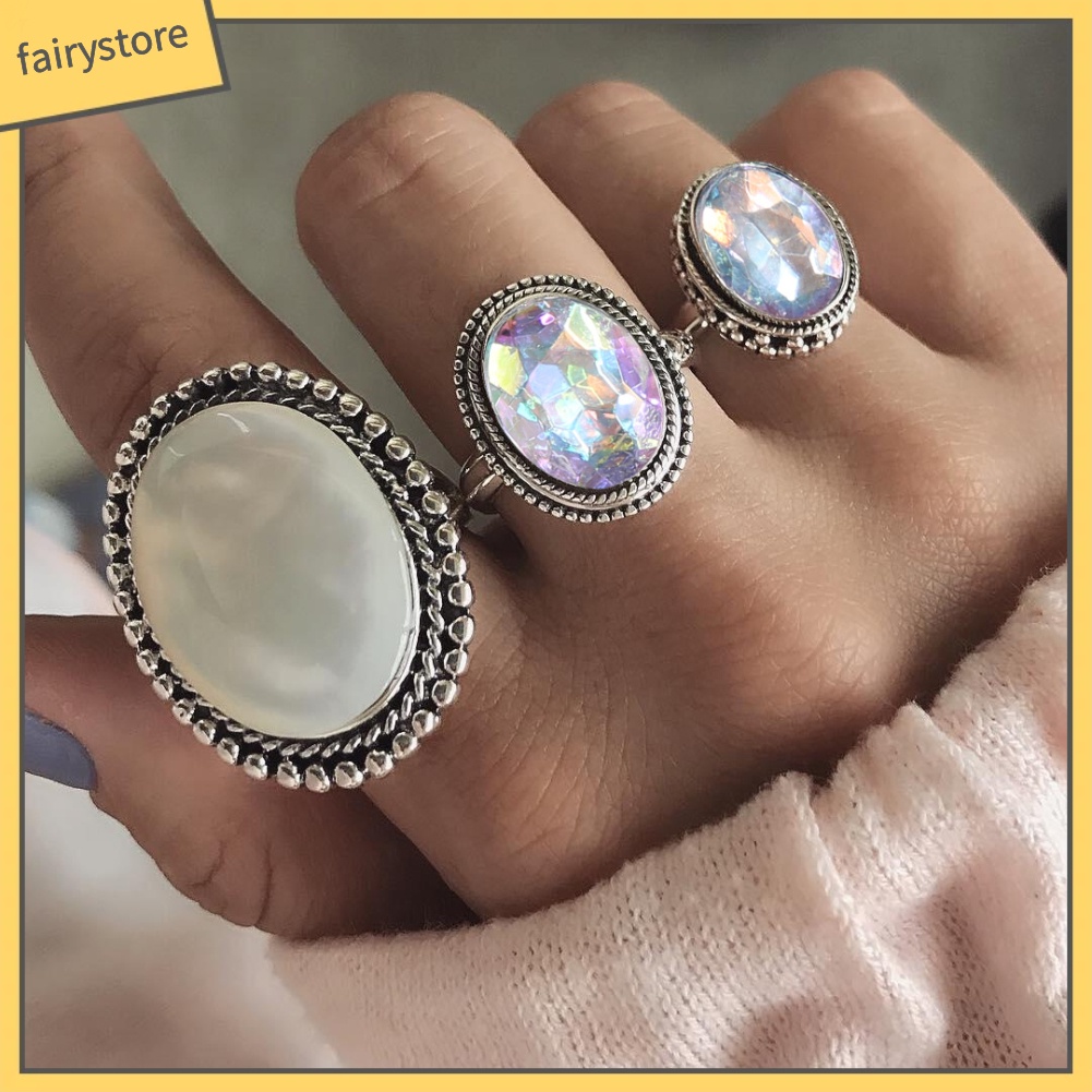 Set nhẫn đính đá nhân tạo thời trang nữ dễ thương