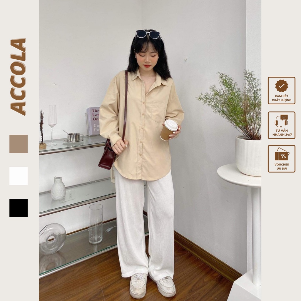 Quần suông ống rộng nữ hàn quốc chất liệu tăm lạnh by Accola Made 1502