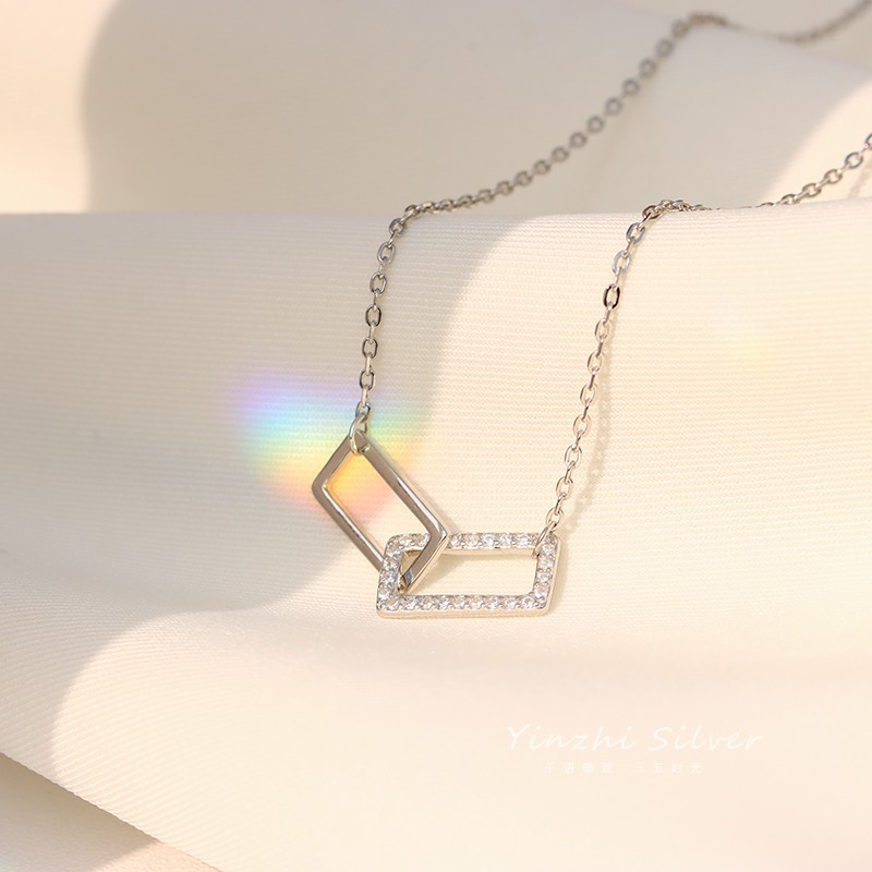 S925 silver Dây Chuyền Mặt Vuông Thiết Kế Sang Trọng Dành Cho Phụ Nữ