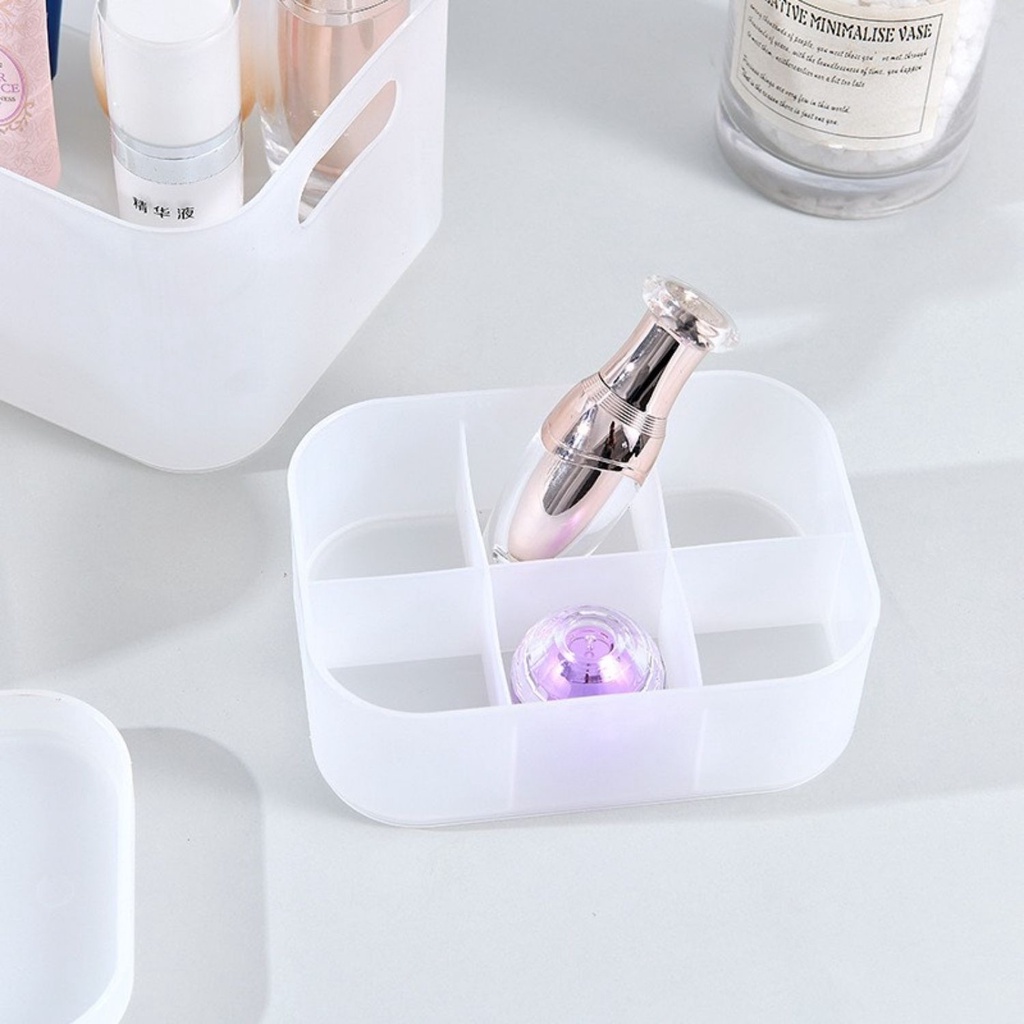 Hộp đựng đồ đa năng trong suốt có nắp bằng nhựa màu trắng, hộp đựng mỹ phẩm để bàn decor phòng