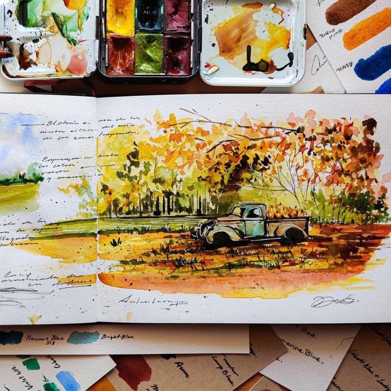 Sổ ngang Seami Art vẽ màu nước 300gsm - A5 A6 Bìa da xinh xắn