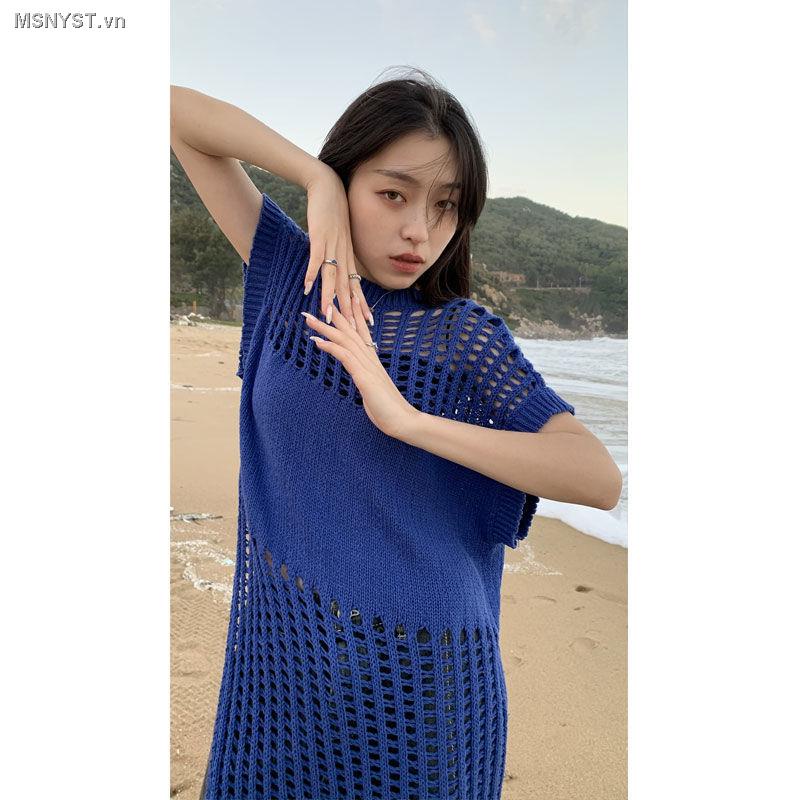 Đầm Dệt Kim Sát Nách Màu Trơn Thiết Kế Đục Lỗ Phong Cách Hàn Quốc Cho Nữ