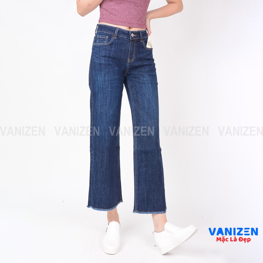 Quần jean nữ ống suông rộng đẹp lưng cao cạp cao trơn hàng hiệu cao cấp mã 423 VANIZEN