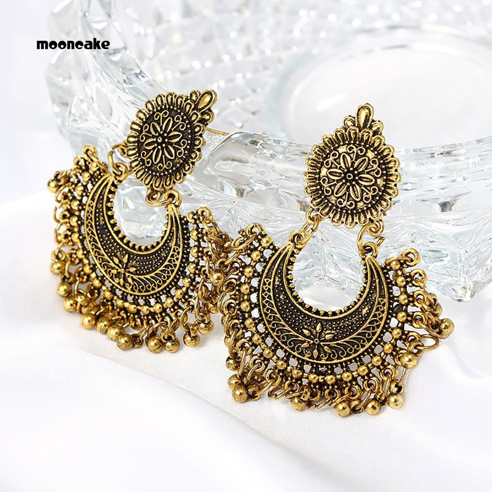Đôi khuyên tai hợp kim kích thước 5.9cm x 3.9cm trang trí tua rua phong cách bohemian cổ điển cho nữ