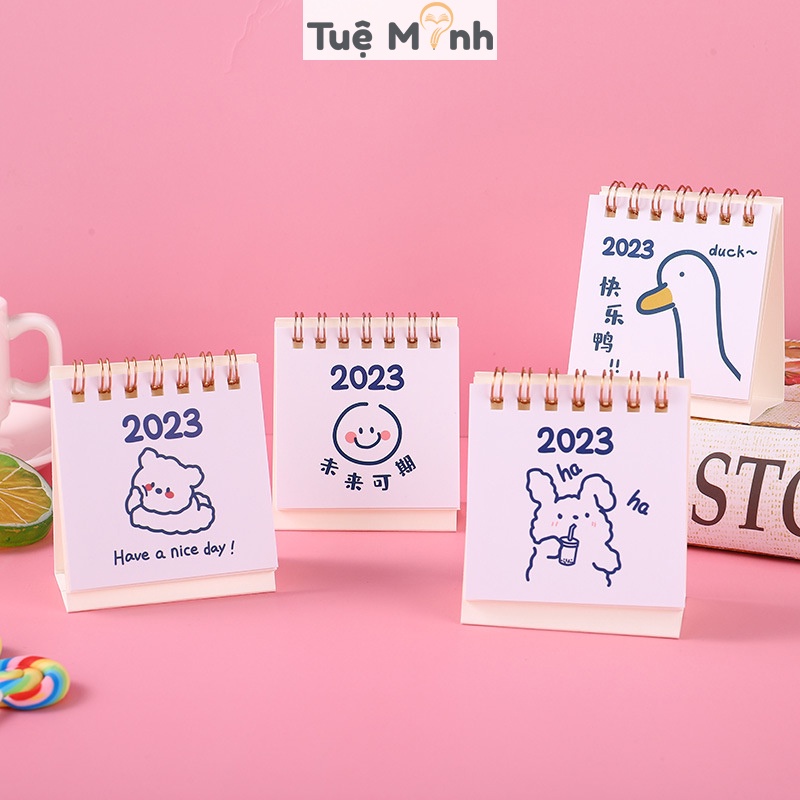 Lịch để bàn 2024 2023 dễ thương lịch mini ghi chú lò xo