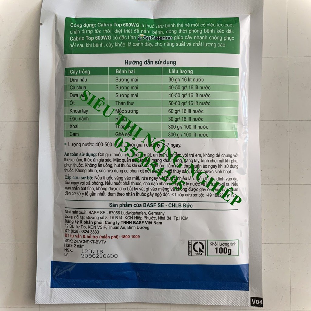 Đặc trị bệnh thán thư cho cây ớt - Cabrio Top 600WG