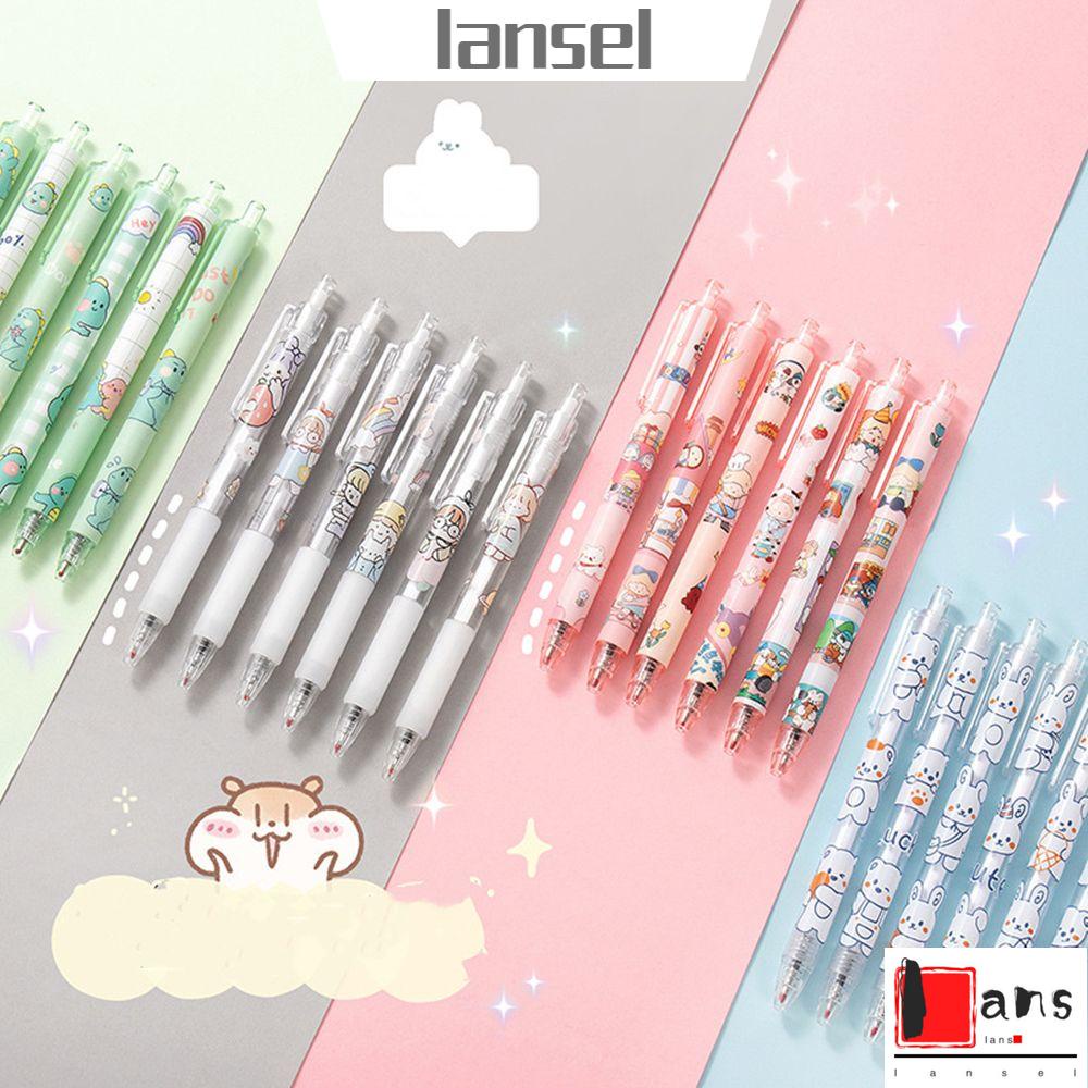 6 bút gel bấm mực đen khô nhanh vỏ in họa tiết hoạt hình sáng tạo dành cho học sinh/văn phòng