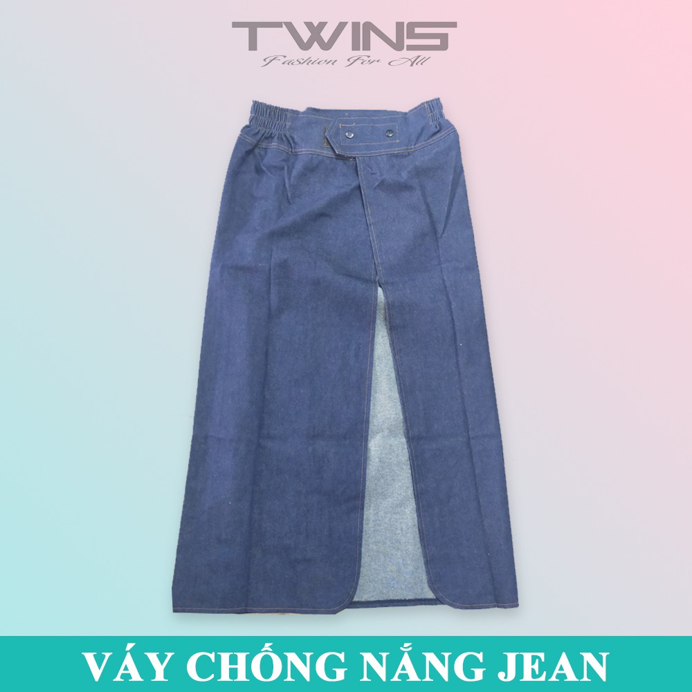 Váy chống nắng vải jean cao cấp dạng nút bấm và dán chất dày dặn giúp che nắng cho nữ