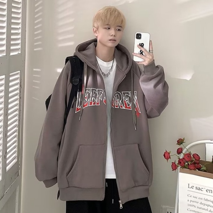 [ba màu]áo hoodie dáng rộng có khóa kéo in chữ thời trang dành cho nam áo hoodie form rộng hàn hiphop hoodie nam