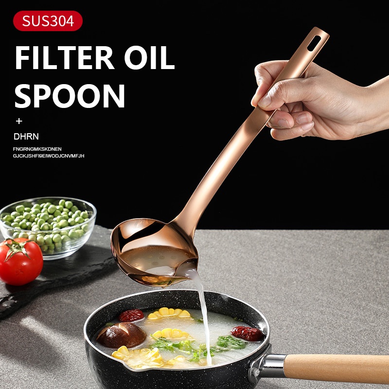 Muỗng Múc Canh Bằng Thép Không Gỉ 304 Có Lưới Lọc Dầu Tiện Dụng