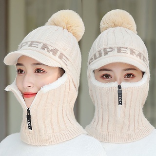 Mũ Len Đính Quả Bông Lông Cừu Dày Dặn Giữ Ấm Mùa Đông Phong Cách Hàn Quốc Cho Nữ