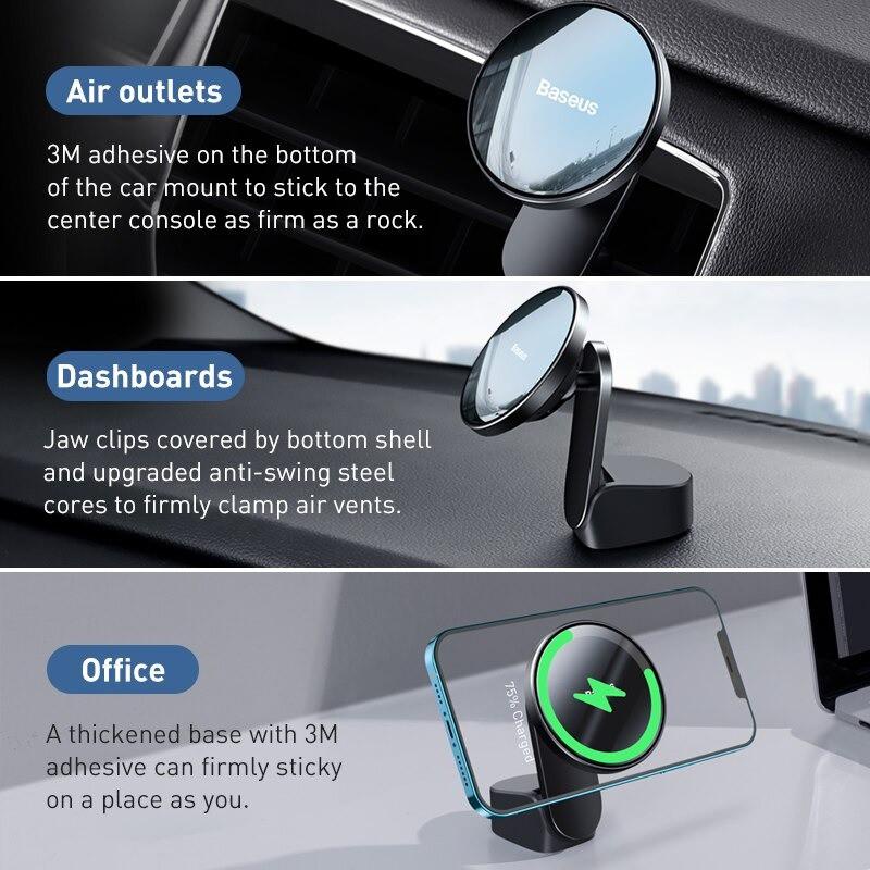 Đế giữ WXJN-01 điện thoại nam châm MagSafe Sạc không dây Baseus Big Energy Car Mount Wireless Charger