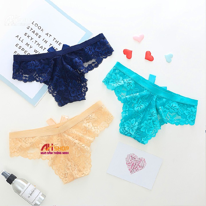 Quần lót lọt khe ren ôm mông sexy, quần chip nữ đính nơ gợi cảm xì lip freesize 1515