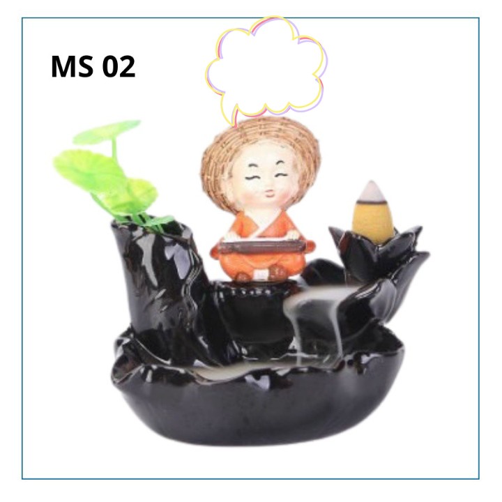 Thác Khói Trầm Hương Cao Cấp Hình Chú Tiểu - Thác Đốt Trầm khói ngược [Nhang Trầm Sạch Búp Sen]