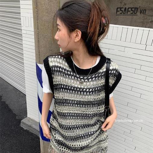 Áo Dệt Kim Sát Nách Kẻ Sọc Ngang Thời Trang Mùa Hè Hàng Mới Phong Cách Pháp 2022 Cho Nữ