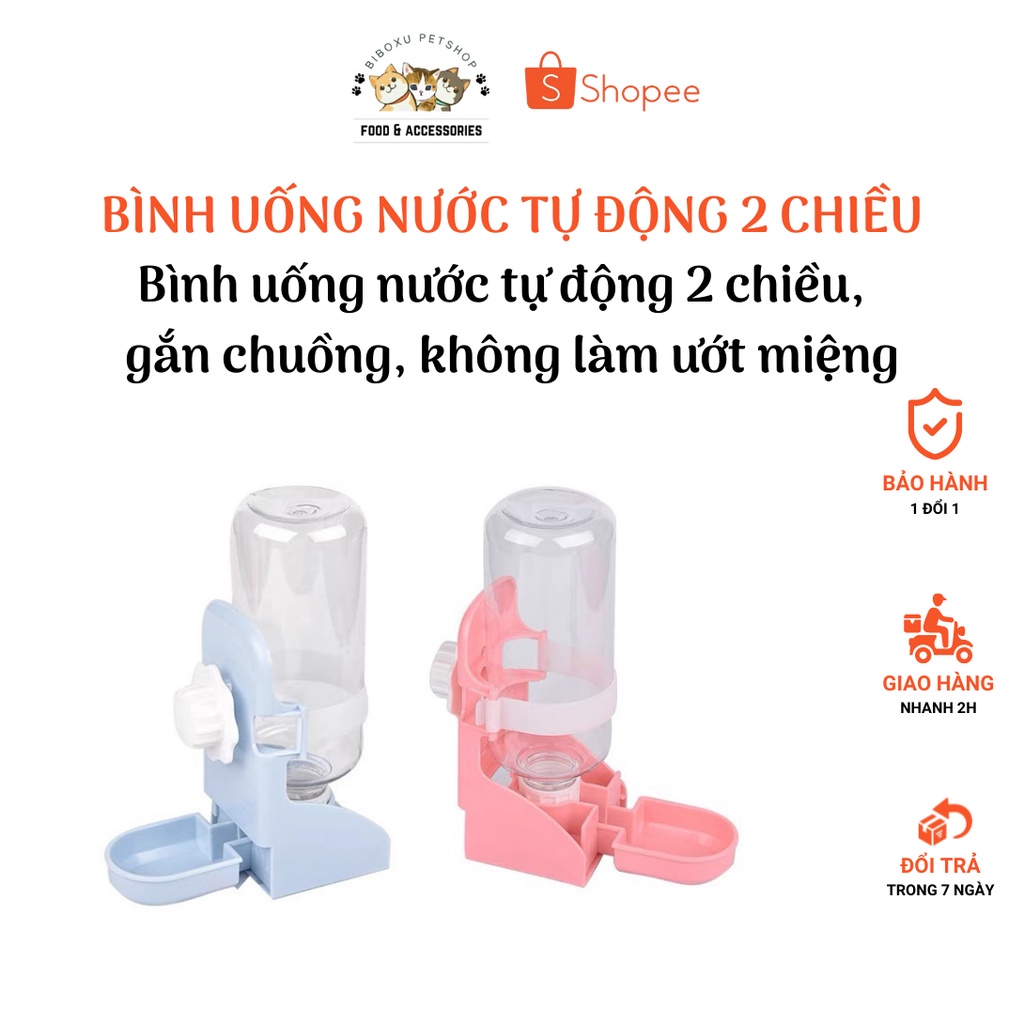 Bình Uống Nước Tự Động có máng gắn chuồng cho chó mèo