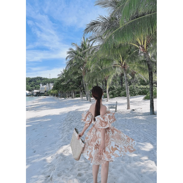 Đầm Thiết Kế HOT Trend --- Đầm Voan In Hở Vai Xinh Lung Linh UP