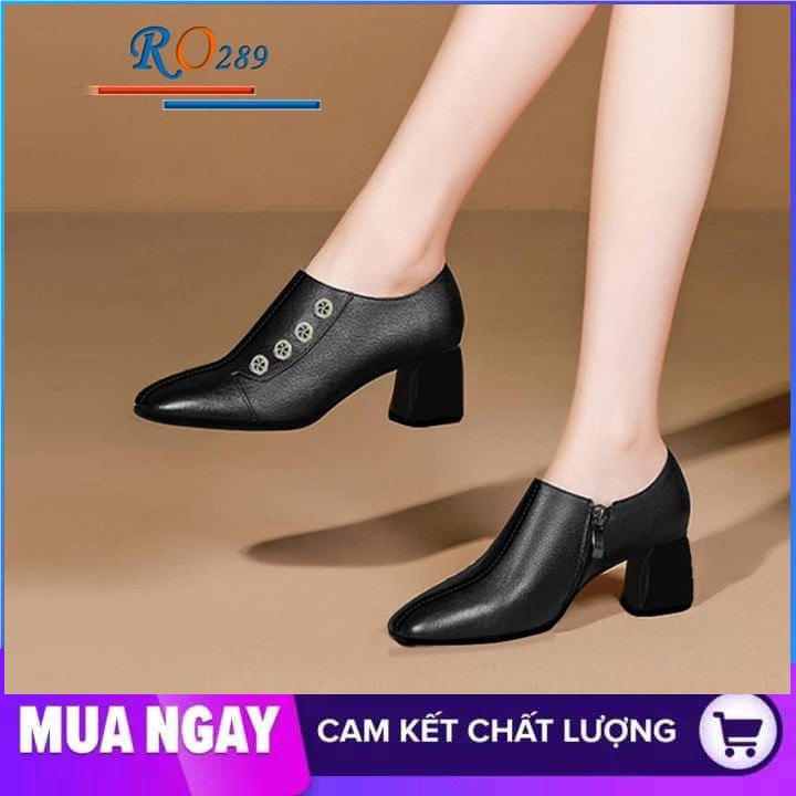 Giày boot nữ cổ thấp 5cm hàng hiệu rosata hai màu đen kem ro289
