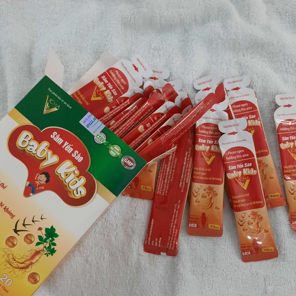 Siro ăn ngon babykids Vicha,sâm yến sào giúp bé ăn ngon,tăng hấp thu,tiêu hoá tốt, BABYKIDS Vicha (hộp 20 góix10ml) | Thế Giới Skin Care