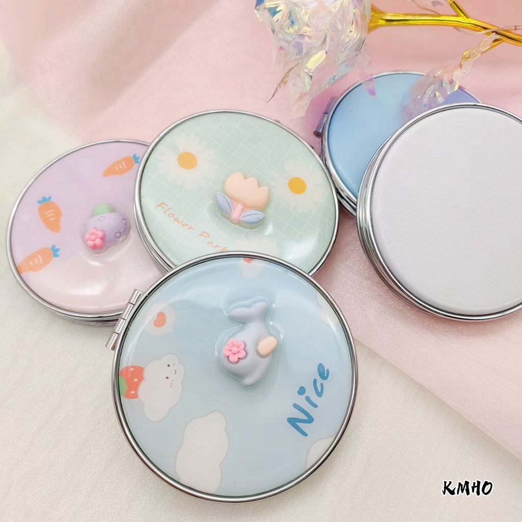 KMHO Gương trang điểm học sinh hai mặt lúp gương trang điểm độ nét cao cô gái hoạt hình dễ thương gửi quà tặng bạn gái Gương trang điểm gấp tròn mini cầm tay